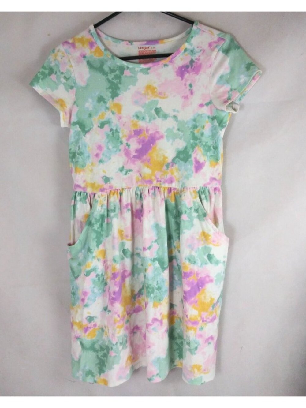 Cat & Jack Tie Dye Cap Sleeve Pocket Dress Girls Size XL 14